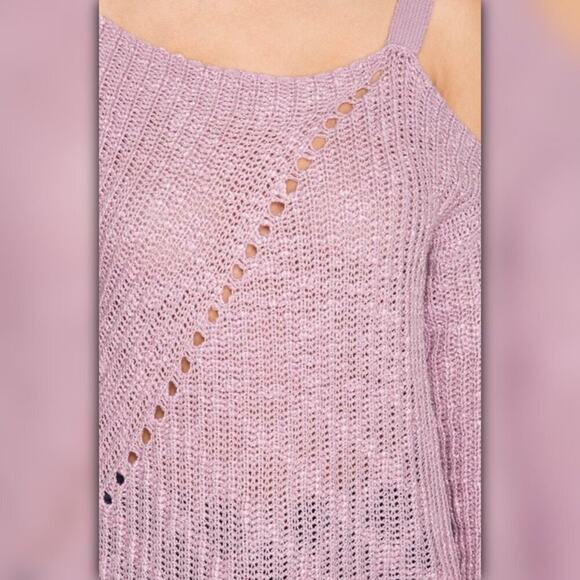 A490-A • Lilac Cold Shoulder Slub-Knit Sweater - Picture 5 of 6